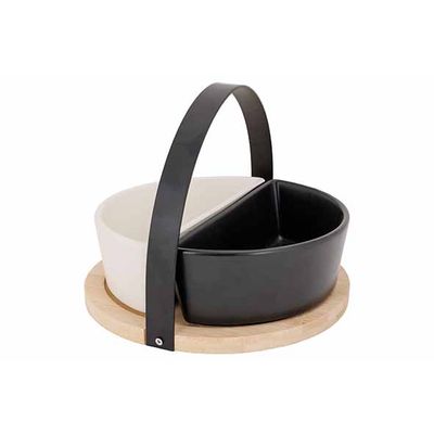 Set Apero Plateau De Service En Bambou + 2 Bols 9,5x18,5x6cm 