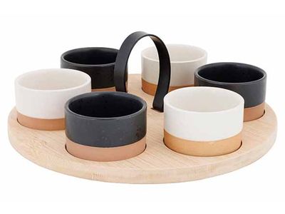 Set Apero Plateau De Service En Bambou + 6 Coupelles D6,5x4cm