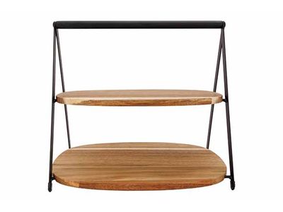 Etagere Ovale Acacia - 2 Couches 28,5x25xh25,5cm