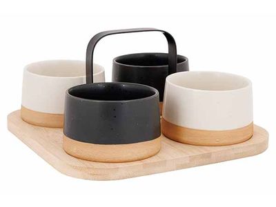 Aperoset Bamboe Serveerplank + 4 Schalen D9xh5,5cm