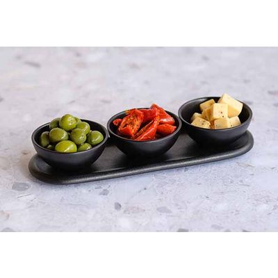 Ellips Set Apero 4pcs - Assiette Ovale 28,5x9,5cm + 3 Coupelles D9cm 