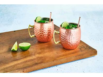 Set 2x Moscow Mug Drinkbeker 45cl + Rietjes - Koper - Gehamerd