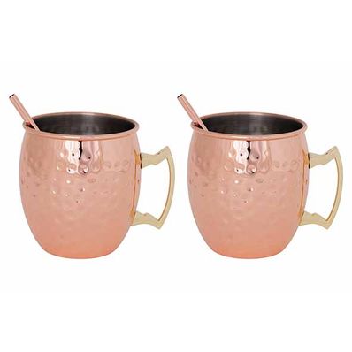 Set 2x Moscow Mug Gobelet 45cl + Pailles Cuivre - Martelé 