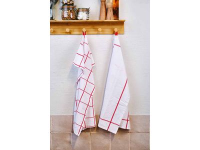 Koton Keukenhanddoek Set4 Wit/rood 50x70cm
