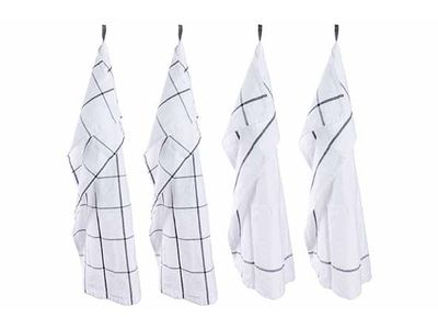 Koton Keukenhanddoek Set4 Wit/zwart 50x70cm