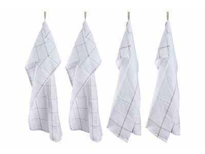 Koton Keukenhanddoek Set4 Wit/taupe 50x70cm