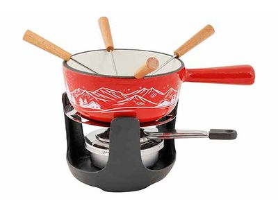 Aspen Fondueset Rood D14cm Gietijzer Met 4 Vorkjes