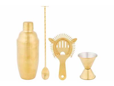 Cocktailset 4pcs Pvd Gold Met Shaker – Barmaatje - Zeef – Cocktaillepel