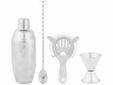 Cocktailset 4pcs Zilver Met Shaker - Barmaatje - Zeef - Cocktaillepel