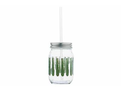 Brisa Mason Jar 47cl Groen Incl. Rietje - D8xh12,8cm