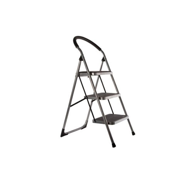 Cosy & Trendy Trapladder 3treden Silver, Treden Zwart 67x46,5xh105cm Draagverm. 150kg