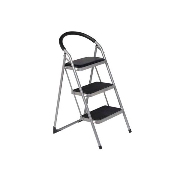 Cosy & Trendy Trapladder 3treden Silver, Treden Zwart 67x46,5xh105cm Draagverm. 150kg