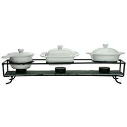 Cosy & Trendy Set Chauffe Plat + 3 Pots Porc 45x10xh18,5cm 