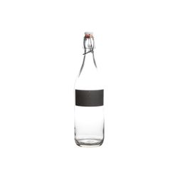 Fles Met Krijtvak En Stop Wit 0,97l D8xh32cm Rond Glas 