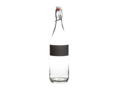 Fles Met Krijtvak En Stop Wit 0,97l D8xh32cm Rond Glas