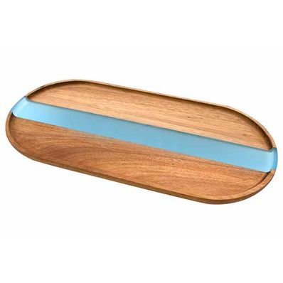 Positano Planche A Servir 38x18xh1,5cm Acacia Avec Résine Bleue 