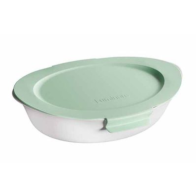 Smart Cuisine Carine Plat A Four Ovale 32,5x20,3xh7,4cm - Couvercle Vert 