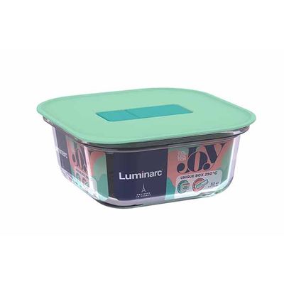 Unique Bewaardoos 53cl Vierkant 14x14xh57,5cm - Groen Deksel  Luminarc