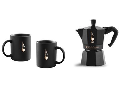 Set Moka 6t Zwart +  2 Mug Zwart 