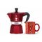 Deco Glamour Moka Express 3tz + Mug 33cl Rood 