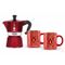 Deco Glamour Moka Express 6tz + 2 X Mug 33cl Rood 