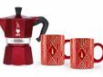 Deco Glamour Moka Express 6tz + 2 X Mug 33cl Rouge