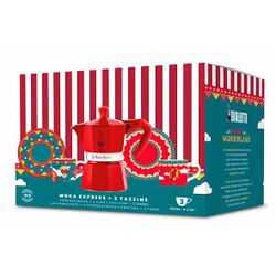 Winter Wonderland Set Moka Express 3t + 2 Tassen En Ondertassen Rood 