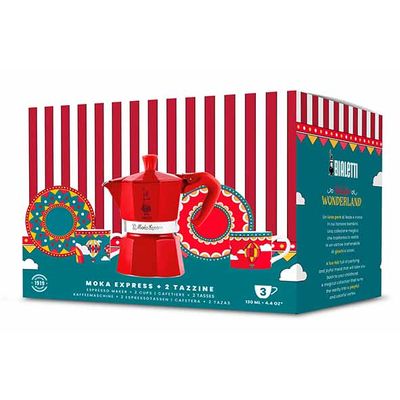 Winter Wonderland Set Moka Express 3t + 2 Tassen En Ondertassen Rood  Bialetti