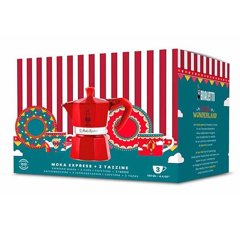 Winter Wonderland Set Moka Express 3t + 2 Tasses Et Sous-tasses Rouges  Bialetti