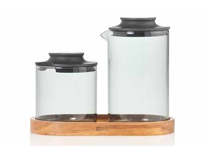 Impact Suiker-melkpot Grijs Set3 Incl. Tray Acacia - 15,5x8xh6,5cm