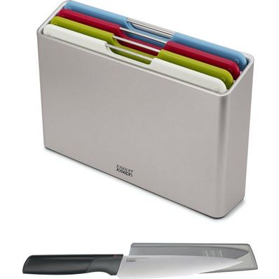 JOSEPH JOSEPH GIFTSET FOLIO SNIJPLANK SET VAN 4 SILVER MET CHEFMES 