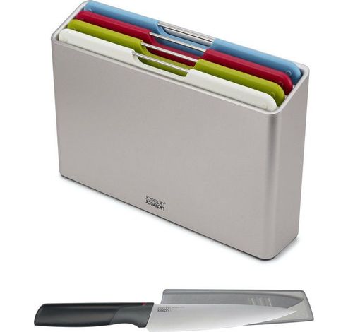 JOSEPH JOSEPH GIFTSET FOLIO SNIJPLANK SET VAN 4 SILVER MET CHEFMES  Joseph Joseph