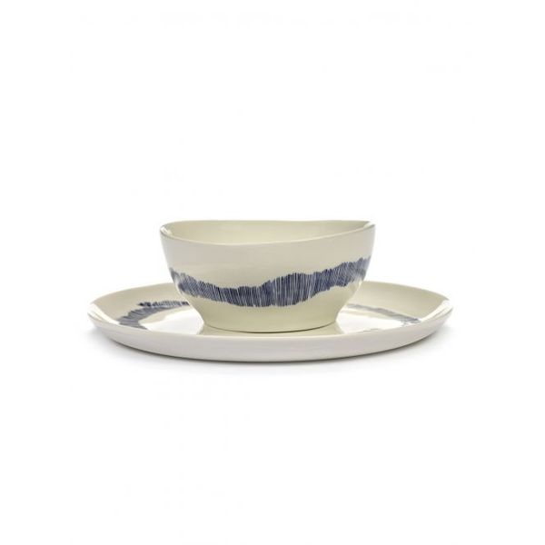 Serax Feast tableware by Ottolenghi Kom S 16cm H7,5cm Wit Swirl-Stripes Blauw