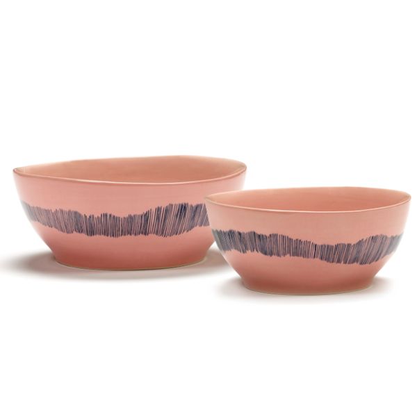 Serax Feast tableware by Ottolenghi Kom S 16cm H7,5cm Delicious Pink Swirl-Stripes Blauw