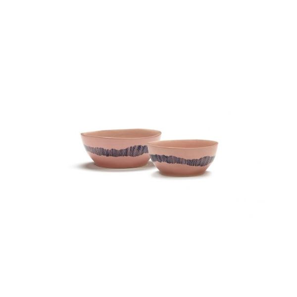 Feast tableware by Ottolenghi Kom S 16cm H7,5cm Delicious Pink Swirl-Stripes Blauw 