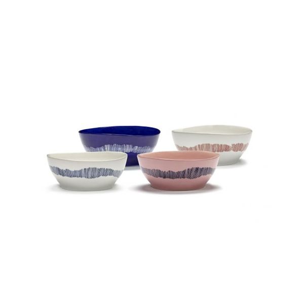 Serax Feast tableware by Ottolenghi Kom L 18cm H8cm Delicious Pink Swirl-Stripes Blauw