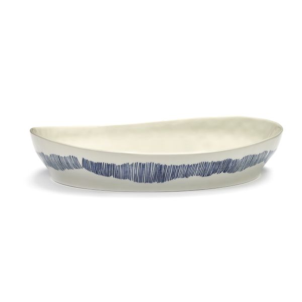 Feast tableware by Ottolenghi Diepe serveerschaal S 30cm H6cm Wit Swirl-Stripes Blauw 