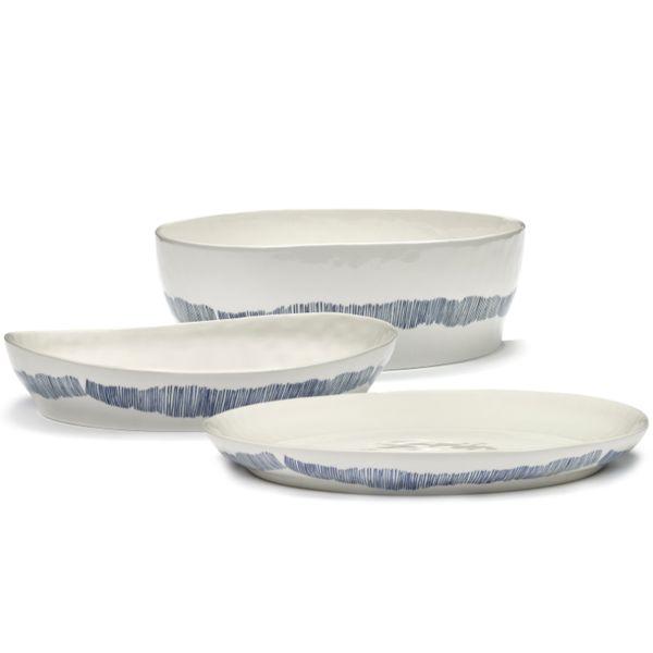 Serax Feast tableware by Ottolenghi Diepe serveerschaal S 30cm H6cm Wit Swirl-Stripes Blauw