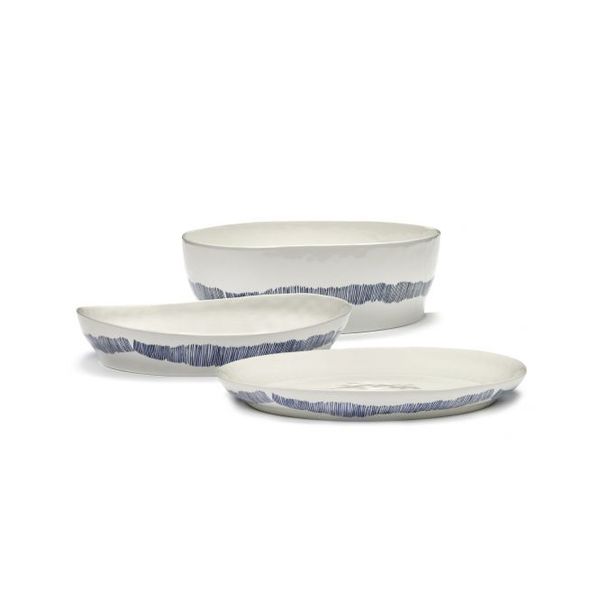 Serax Feast tableware by Ottolenghi Diepe serveerschaal S 30cm H6cm Wit Swirl-Stripes Blauw