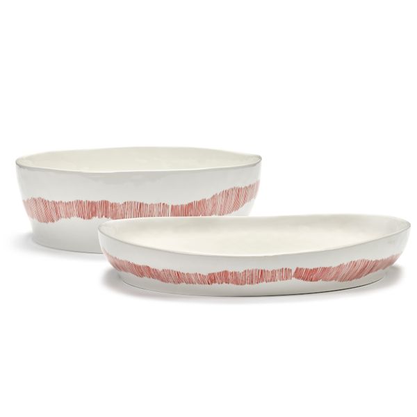 Serax Feast tableware by Ottolenghi Serveerschaal M 36cm H6cm Wit Swirl-Stripes Rood