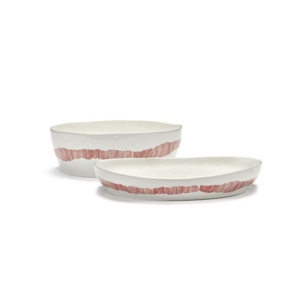 Serax Feast tableware by Ottolenghi Serveerschaal M 36cm H6cm Wit Swirl-Stripes Rood