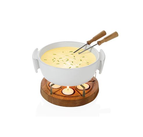 Twinkle Set Fondue Fromage Blanc 1l Rond Chauffe Plat Planche En Chene  Boska