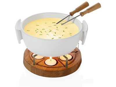 Twinkle Kaasfondueset Wit 1l Rond Plank Eik -tlicht