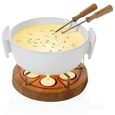 Twinkle Set Fondue Fromage Blanc 1l Rond Chauffe Plat Planche En Chene 