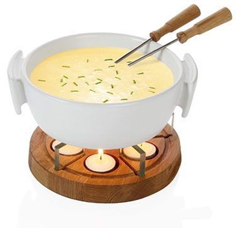 Twinkle Set Fondue Fromage Blanc 1l Rond Chauffe Plat Planche En Chene  Boska