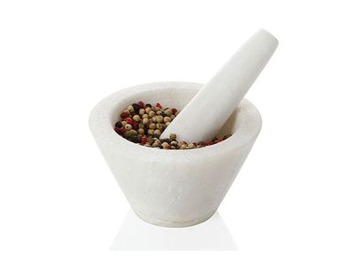 Marmer Wit Mini Mortier+vijzel Spicy 10. 5x10.5x9.3cm