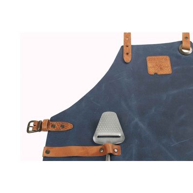 Mr Smith Keukenschort Leder Blauw Pocket  