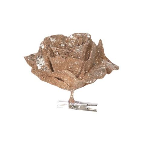 Rose Sur Clip Scintillant Champagne 10cm   Cosy @ Home