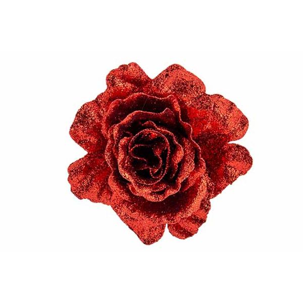 Roos Clip Glitter Rood D10cm Kunststof  