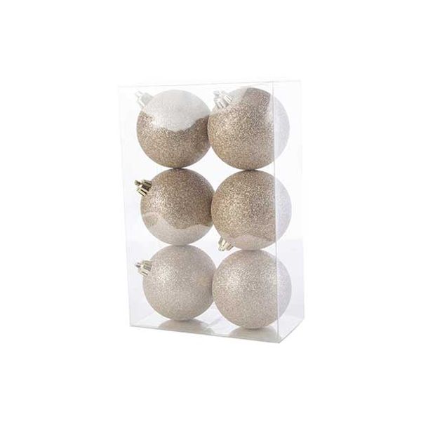 Kerstbal Set6 Glitter Champagne D8cm In Pvc Box 